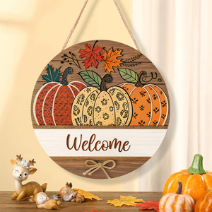 Wooden Pumpkin Plaque Wall Decoration Circular <b>Rustic</b> <b>Home</b> <b>Decor</b> Thanksgiving 4Pcs - Product Image 2