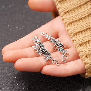 Antique Silver Plated Flower <b>Cuff</b> <b>Earrings</b> Vintage Women's Everyday Wear Jewelry - Product Image 6
