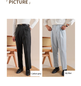 <span class=keywords><strong>Pantaloni</strong></span> Casual da Uomo a Gamba Dritta, Nuova Collezione Primavera, Stile Britannico, a Vita Media, con Doppia Pieghe, in Finto <span class=keywords><strong>Lino</strong></span> a Spina <span class=keywords><strong>di</strong></span> Pesce - Product Image 6