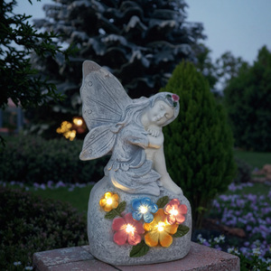 Decorazione da Giardino in Stile Europeo con Micro-Paesaggio, Artigianato in Resina Dipinta Impermeabile ad Energia Solare con Animali, <span class=keywords><strong>Fiori</strong></span> e <span class=keywords><strong>Fate</strong></span> - Product Image 1