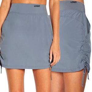 Celana pendek Golf wanita, pakaian latihan Golf Tenis polos warna polos, rok pendek Yoga kebugaran Gym elastisitas pinggang tinggi dengan saku 2024 - Product Image 1