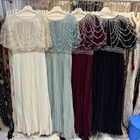 Robe de soirée musulmane vintage, ornée de strass, avec cape en maille transparente, plissée, longueur maxi, robe islamique pour femmes, pour la fête de l'Aïd