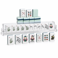 Set Ubin Mahjong Amerika Celadon Mewah Grosir dengan Desain Pagoda Bambu Lukisan Tangan 160 Ubin