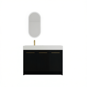 Mueble de Baño Independiente de 48 Pulgadas con Lavabo de Resina, Puerta de Cierre Suave, Acabado Oscuro Moderno, Espejo Incluido - Product Image 1