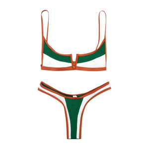 2026 Neuer Zweiteiliger Bikini mit Geteiltem Rundhalsausschnitt für Damen, Sexy Badeanzug mit Farbblockierung und Kontrastbändern - Product Image 5