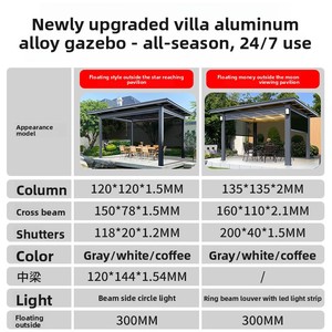 Gazebo Moderno para Patio Exterior, Estilo <span class=keywords><strong>Chino</strong></span>, de Aleación de Aluminio, con Persianas Eléctricas, Resistente al Viento, para Jardín, Villa, Pabellón Rural, Sala de Estar al Aire Libre - Product Image 5