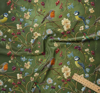 Tissu d'ameublement personnalisé motif oiseaux chinoiserie au mètre pour canapé, chaise, coussin, banc, tête de lit et utilisation sur meubles décoratifs