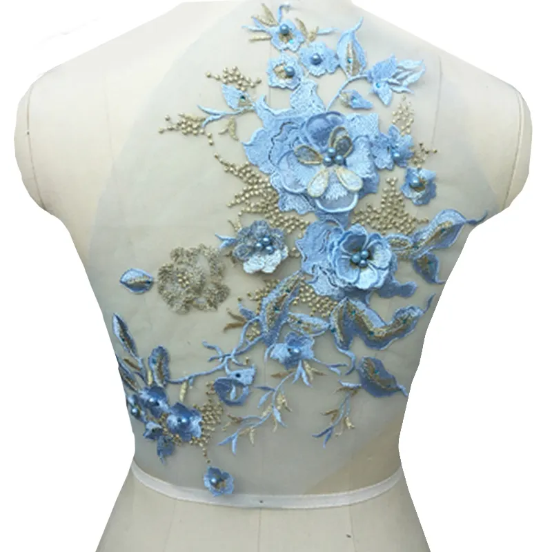 Pabrik Langsung Kain Payet Bunga Kain dengan Manik Besi Desainer Bordir Pakaian Besar Tambalan Manik-manik untuk Pakaian