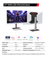 Moniteur de jeu PC LCD rapide 27 pouces 2K 4K 5K MiniLED 180Hz HDR1000 1ms IPS avec base relevable