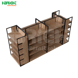 Highbright tùy chỉnh khung thép cửa hàng tạp hóa hiển thị giá bằng gỗ phẳng trở lại Bảng điều chỉnh Kệ siêu thị - Product Image 3
