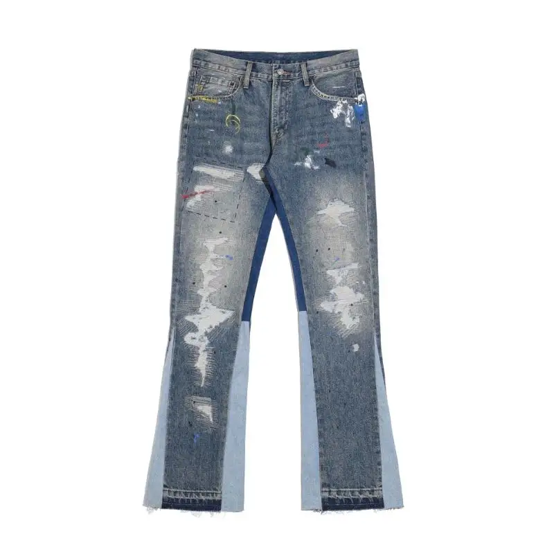 OEM Jean évasé skinny déchiré et empilé original graffiti personnalisé de haute qualité pour hommes