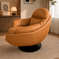 Fauteuil Chaise Longue en Cuir PU Orange Chaud, Fauteuil d'Appoint Moderne Rembourré Effet Nuage, Base Stable Antidérapante pour Hôtel et Salon