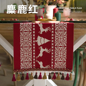 Camino <span class=keywords><strong>de</strong></span> <span class=keywords><strong>Mesa</strong></span> Navideño Estilo Americano, Decoración Retro Jacquard <span class=keywords><strong>para</strong></span> <span class=keywords><strong>Mesa</strong></span> <span class=keywords><strong>de</strong></span> Comedor, Tira Larga con Borlas, Venta al por Mayor - Product Image 3