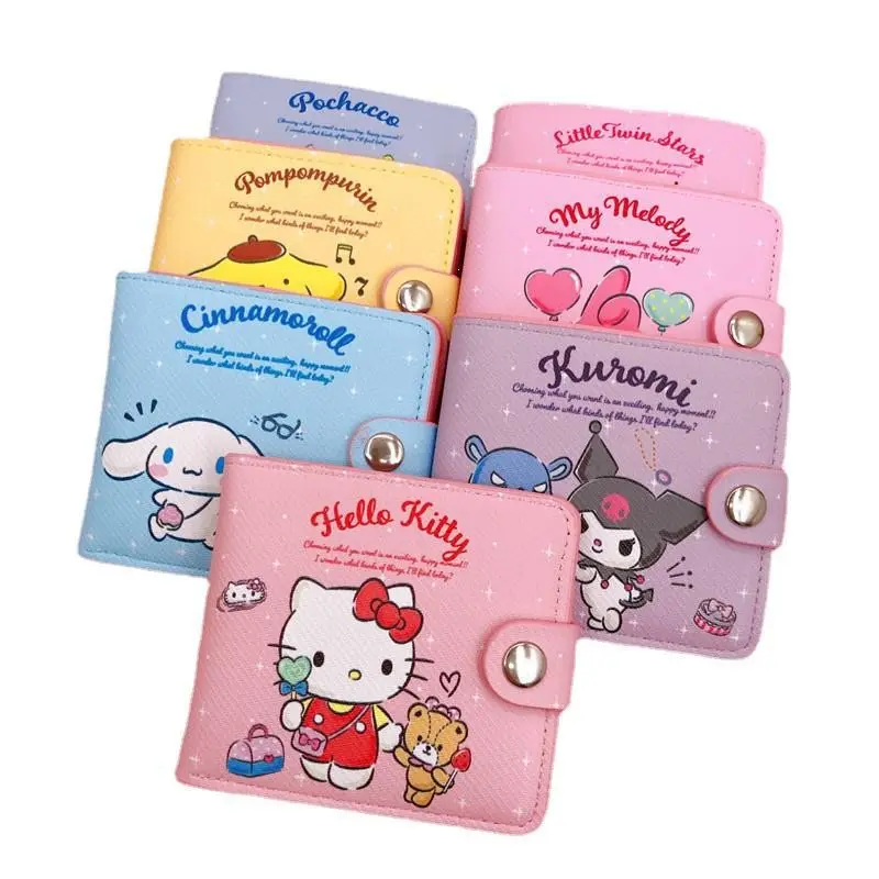 Yeni PU Sanrio cüzdan bozuk para cüzdanı rahat kısa 2 katlanır para çantası