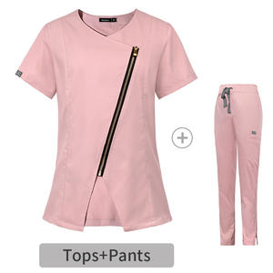 Ensemble de blouses d'infirmière unisexes en tissu tricoté anti-rides, absorbant la transpiration, avec fermeture éclair, pour hôpital, style jogger - Product Image 3