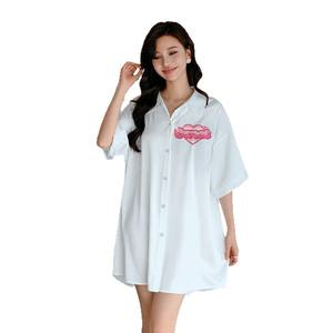 Yaoyu femmes décontracté été chemise de nuit à manches courtes glace soie chemise robe nouveau pyjama en Satin mousseline de soie avant solide maison - Product Image 5