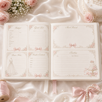 Ensemble de planificateur de mariage personnalisé LABON, carnet en tissu dentelle florale ivoire avec titre en feuille d'or, breloque nœud perlé, coffret cadeau pour liste de mariage