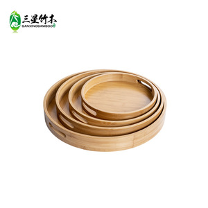 Bamboo round <b>tray</b> with handles, suitable for home use, including desserts, fruits, and <b>tea</b>. Source manufacturer. - Product Image 4