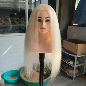 <span class=keywords><strong>Tête</strong></span> de poupée de Mannequin d'entraînement féminin en cheveux de chèvre longs <span class=keywords><strong>et</strong></span> droits pour Salon d'école de beauté pour pratique <span class=keywords><strong>coiffure</strong></span> coupe tressage - Product Image 3