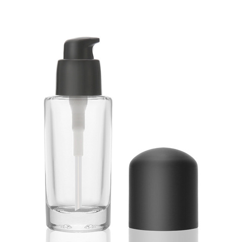 Wholesale Empty New Design 30ml Round Shape Cosmetic Lotion Pump Bottle Set for Liquid Foundation With Plastic Cap