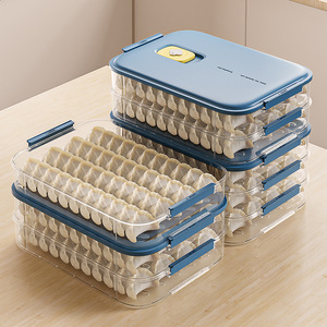 Dumpling <b>Storage</b> <b>Box</b> <b>Stackable</b> Freezable Food Grade Airtight With Handle Rectangle Shape Household Use - Product Image 1