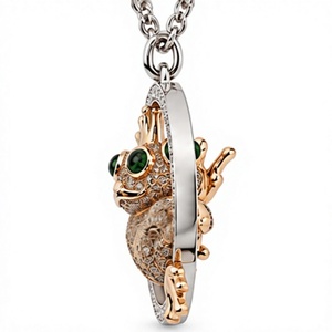 Collar con Colgante de Rana en Tono Dorado con Incrustaciones de Circonio y Piedra Verde, Cadena Circular, Joyería de Moda para Mujer - Product Image 2