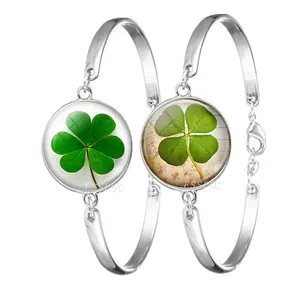 Clover Vòng Đeo Tay, Mô Hình Cỏ Ba Lá Glass Cabochon Bạc Bangle, Thủy Tinh Làm Bằng Tay Đá Quý Bạn Bè Trang Sức Quà Tặng