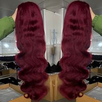 # Perruque longue et droite 99J Ombre Rouge Bourgogne, Perruques Lace Front HD Transparentes 13x6 en Cheveux Humains, Nœuds Pré-Décolorés, pour Femmes Noires