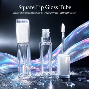 ISMAN Tubo de Brillo Labial Cuadrado de 9ml, Tapa Transparente Blanca, Doble Tapa, Envase Cosmético Minimalista de Plástico PETG, Recargable, Venta al por Mayor, Vacío - Product Image 1