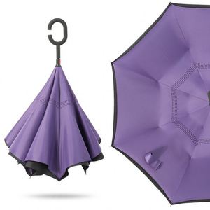 Wholesale Custom Logo Printed Double Fabric <b>Windproof</b> C Shape Handle Upside Down Inverted Reverse Rain <b>Umbrella</b> for Sale - Product Image 3