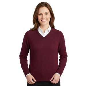 Pull col V pour femme, couleur unie, manches longues, tricot décontracté, 100 % acrylique, anti-boulochage, coupe classique - Product Image 1