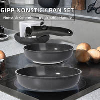 Ensemble de poêles en céramique GiPP antiadhésives avec poignée amovible, compatibles lave-vaisselle et four, compatibles avec toutes les plaques de cuisson