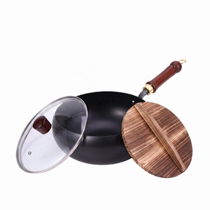 Gas <strong>Induction</strong> Stove 24cm Cast Iron Nonstick Chinese <strong>Wok</strong> with Wooden Handle and Iron Lid Durable Cooking Pan - Product Image 1