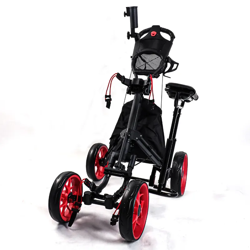 Carrinho de golfe portátil com suporte para guarda-chuva, carrinho de empurrar, de alumínio, com suporte para bebida, 4 rodas, golf, com assento