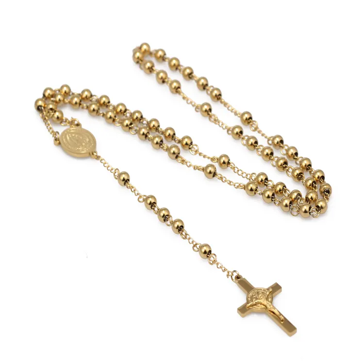 Ожерелье с ламинированным золотым религиозным розам Мария из нержавеющей стали