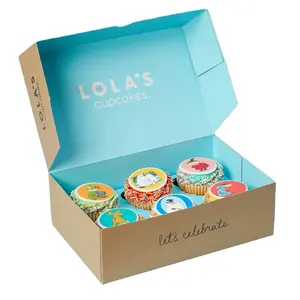 Boîte d'emballage intérieure bleue personnalisée, pour Cupcakes, grande taille, boîtes de boulangerie et gâteaux, livraison gratuite