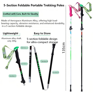7075 Aviation Grade Aluminum Folding Trekking Pole Five Section Ultralight Z Pole Hiking <b>Stick</b> Portable <b>Walking</b> <b>Stick</b> - Product Image 4