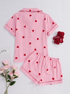 <span class=keywords><strong>Pigiama</strong></span> da donna ODM a maniche corte <span class=keywords><strong>con</strong></span> colletto e stampa a cuori e righe, grazioso <span class=keywords><strong>pigiama</strong></span> estivo - Product Image 2
