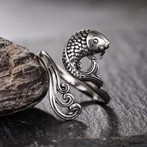 แหวนรูปปลาเงิน ชุบเงินโบราณ รูปทรงสัตว์ สำหรับทุกเพศ ของขวัญเครื่องประดับแฟชั่น - Product Image 3