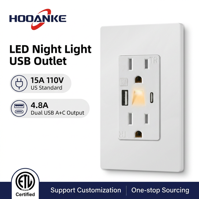 Hooanke ETL Listed Factory Direct US Standard 15A USB+ Type C Fast-Charge Wall Mount AC Wall Outlet with USB Ports