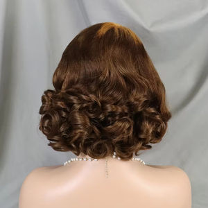 Nouvelle mode 30T4 <span class=keywords><strong>coiffure</strong></span> colorée 4x4 fermeture perruque <span class=keywords><strong>cheveux</strong></span> humains dentelle avant bouclés 14 pouces court Bob perruques pour les femmes noires - Product Image 2