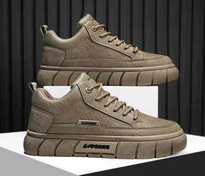 Baskets tendance souples et confortables pour hommes, chaussures décontractées en cuir avec amorti, style skateboard et marche - Product Image 4