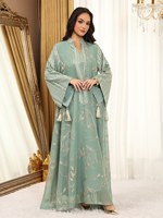 Robe Kaftan Brodée de Paillettes, Col en V, Manches Cloche, en Chiffon avec Franges, Maxi Robe de Soirée Arabe pour l'Aïd, le Ramadan et les Mariages