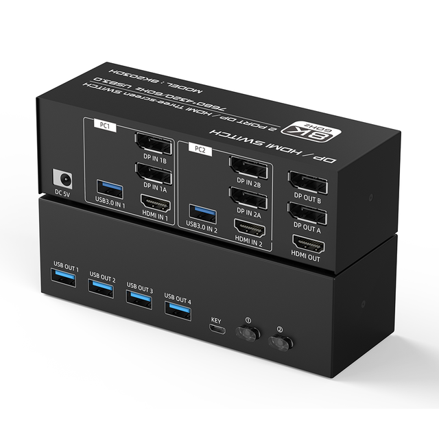 FJ-8K203DH FJGEAR Wholesale Price 2 Port USB3.0 Selector Display Port 8K DP/HDMI KVM Three Screen Switcher