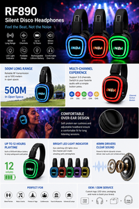 Meilleurs écouteurs pour disco silencieux, système audio pour soirée silencieuse, casques sans fil 3 canaux avec 12 heures d'autonomie réelle, RF890 Factory - Product Image 3