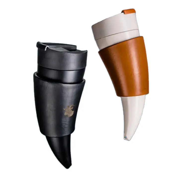 Leather Stainless Steel Cup Insulation bottle Vacuum Thermos Flask creative goat horn coffee mug water bottle