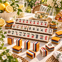 Jeu de Mahjong américain, tuiles en acrylique à 7 couches, design à bords rayés colorés, motifs verts et rouges, vente en gros