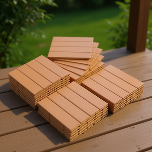 Baldosas entrelazadas de color marrón claro de 11.4 x 11.4 pulgadas, suelo impermeable para uso en interiores, exteriores, porches, terrazas y piscinas. - Product Image 2