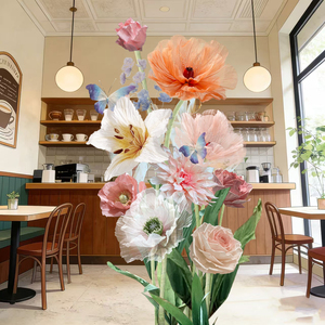 Set di Rose di Carta Personalizzate Giganti <span class=keywords><strong>in</strong></span> Seta e Organza con Papaveri e <span class=keywords><strong>Farfalle</strong></span> per Decorazioni Nuziali e Esposizioni Floreali Interne - Product Image 4