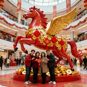 Grande Scultura Personalizzata di Cavallo da Corsa in Fibra di Vetro e Resina, a Grandezza Naturale, Rossa e Verde, Prodotta in Cina - Product Image 1